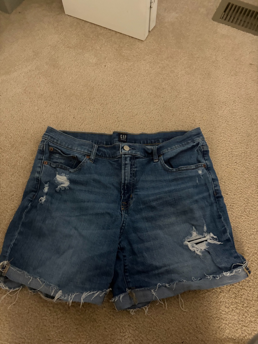 GAP Women's Blue Distressed Boyfriend Jean Shorts